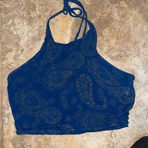 Blue and Gold backless Halter Top